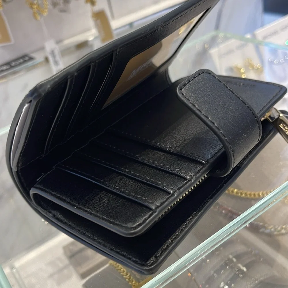 Michael Kors Jet Set Medium Two-Tone Logo Wallet BLACK COMBO NWT